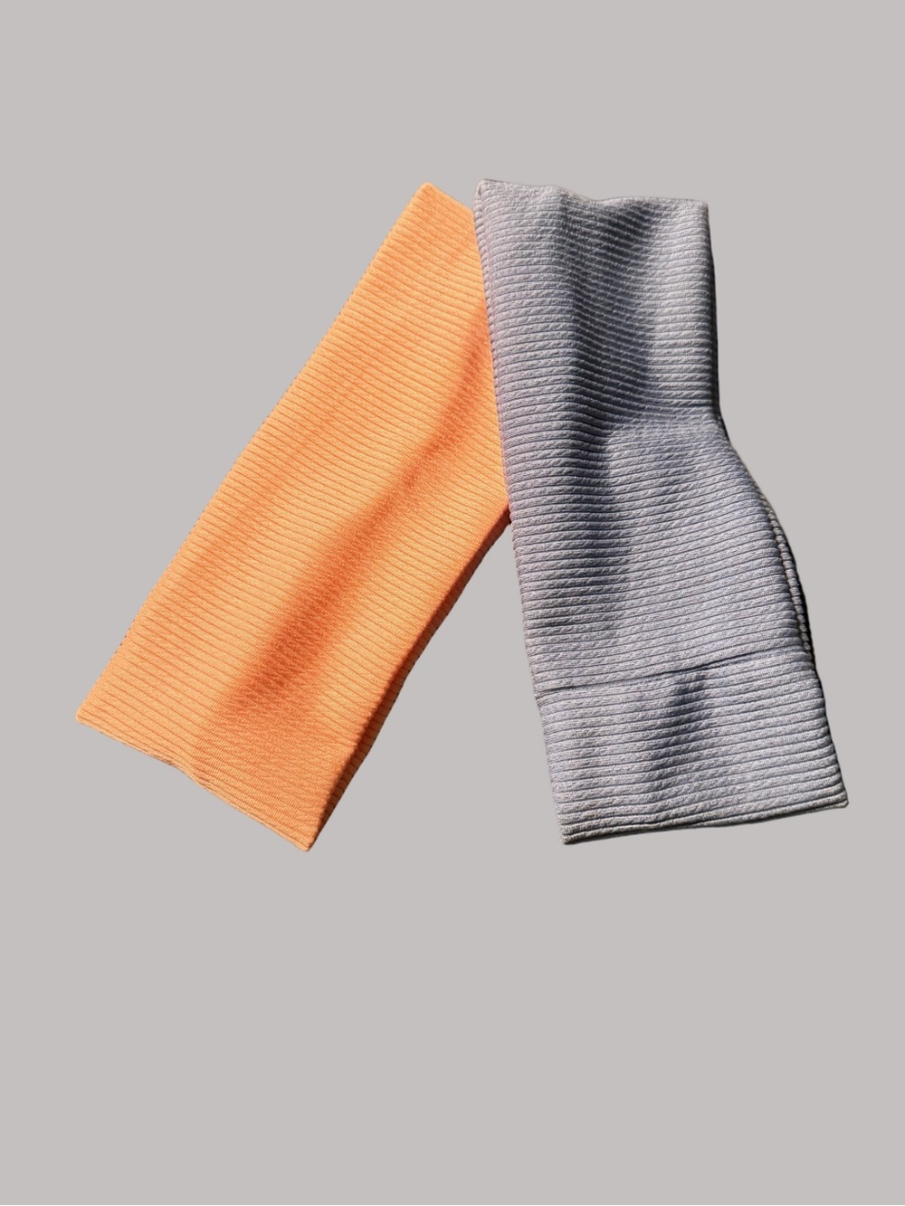 2 Ribbed Knit Headbands - Orange & Light Gray